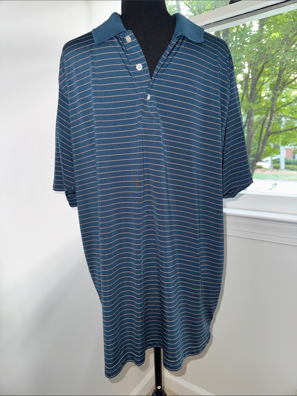 PGA Tour Teal Blue Striped Polo
